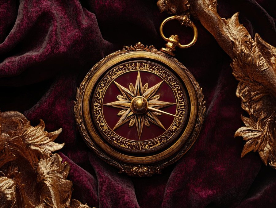 Vintage compass with gold embossed markings