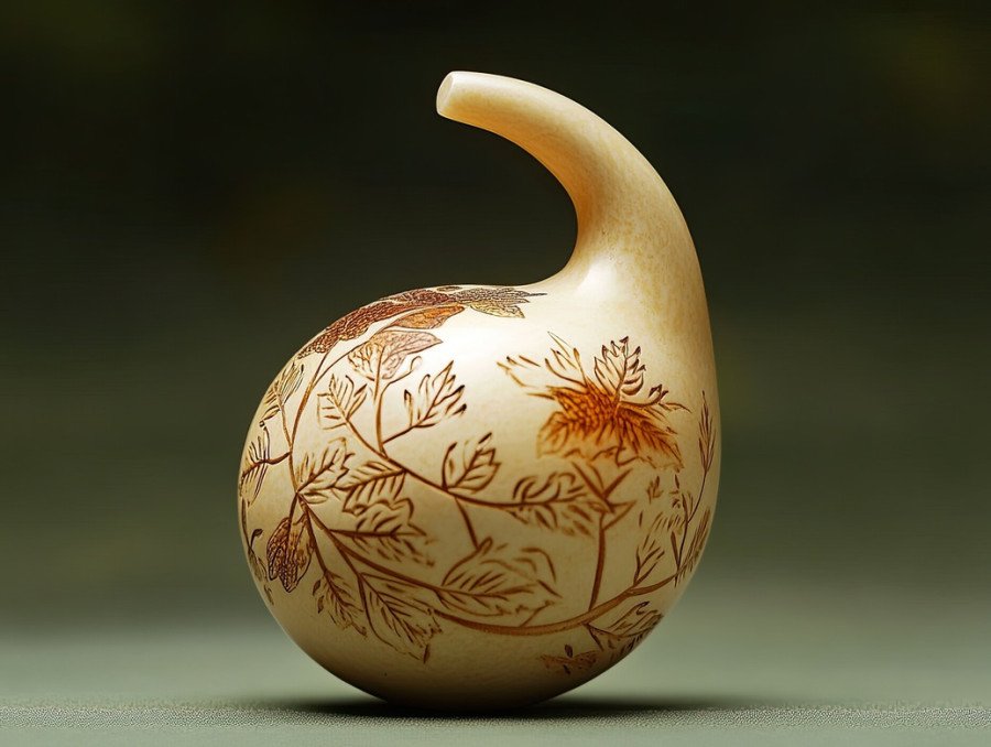 A gourd netsuke with engraved healing herbs