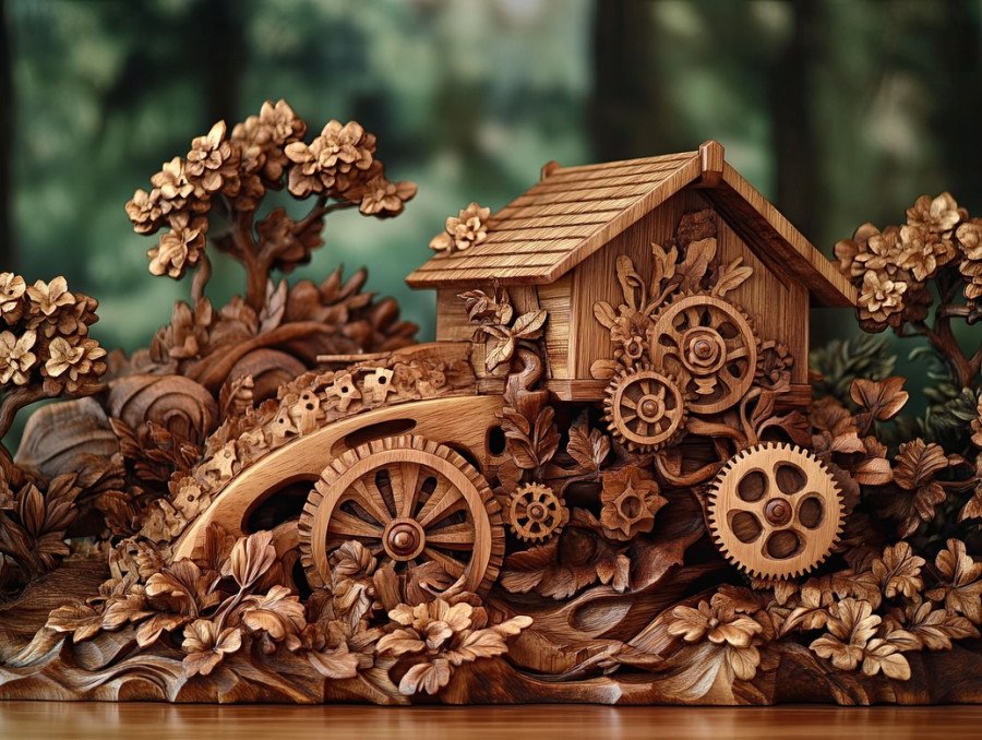 Vintage watermill with turning gears