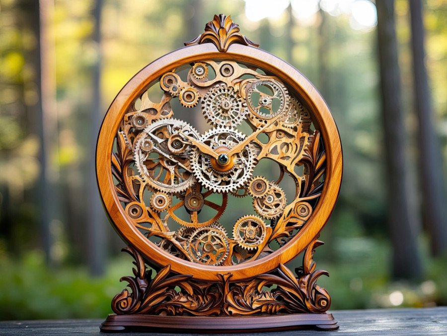 Astronomical clock with moving gears