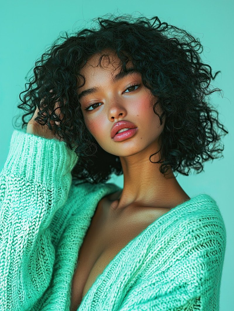 Serene model with soft curls posing with a gentle smile