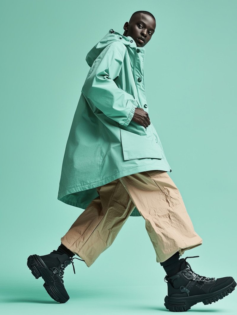 Charismatic individual with a trendy undercut posing with a dynamic stride