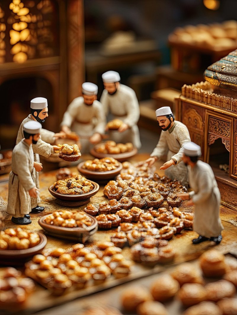 Freshly baked kunafa with crispy golden strands and oozing cheese arranged on a vibrant table