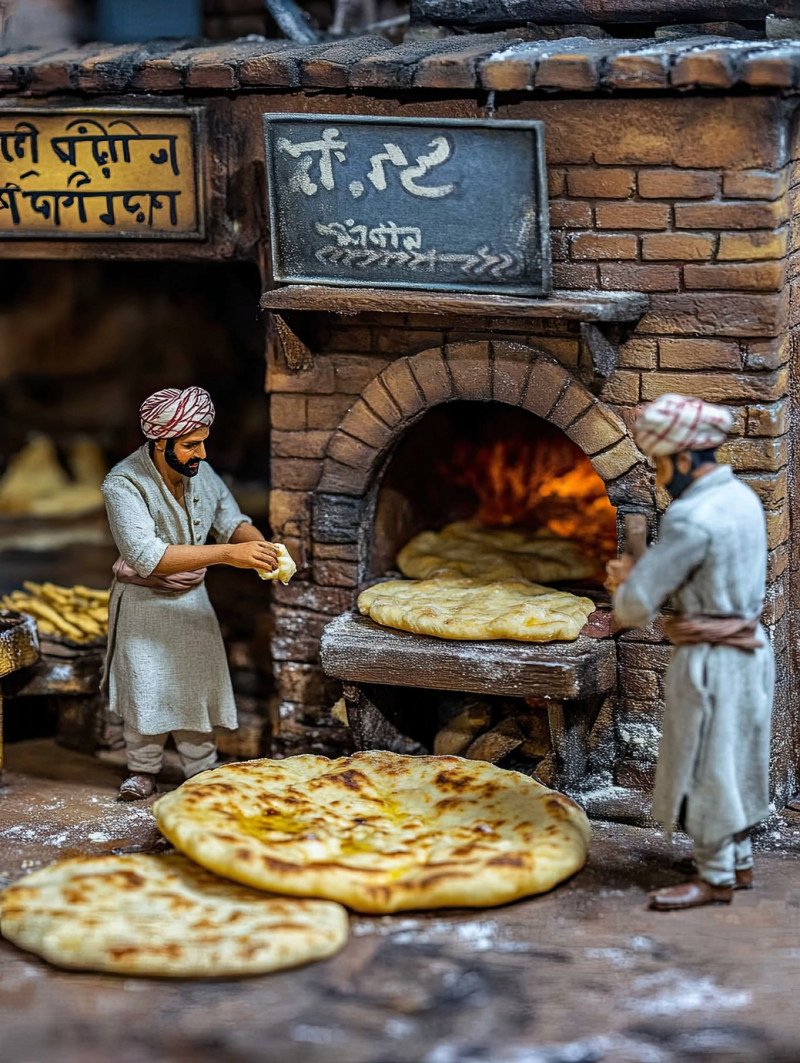 A portable charcoal grill filled with charred amber hued paneer tikka