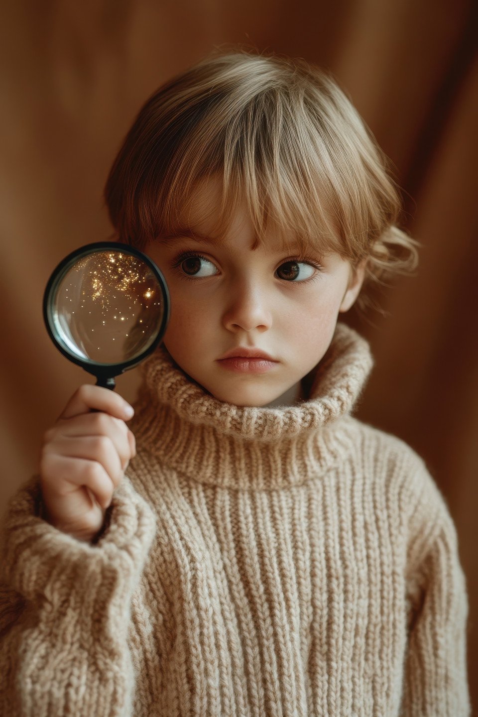 Surreal portrait of a child in a knit sweater