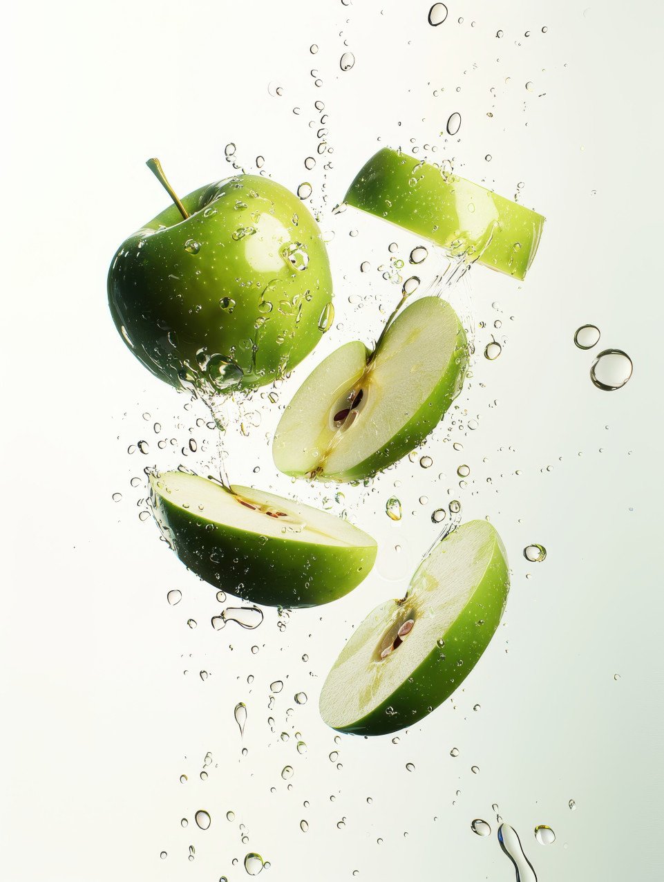 Green apple floats in mid air