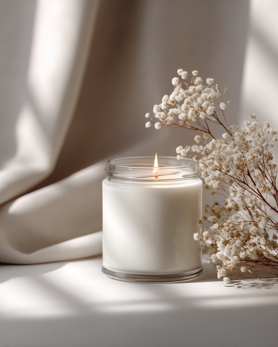 Candle jar mockup on minimalist background