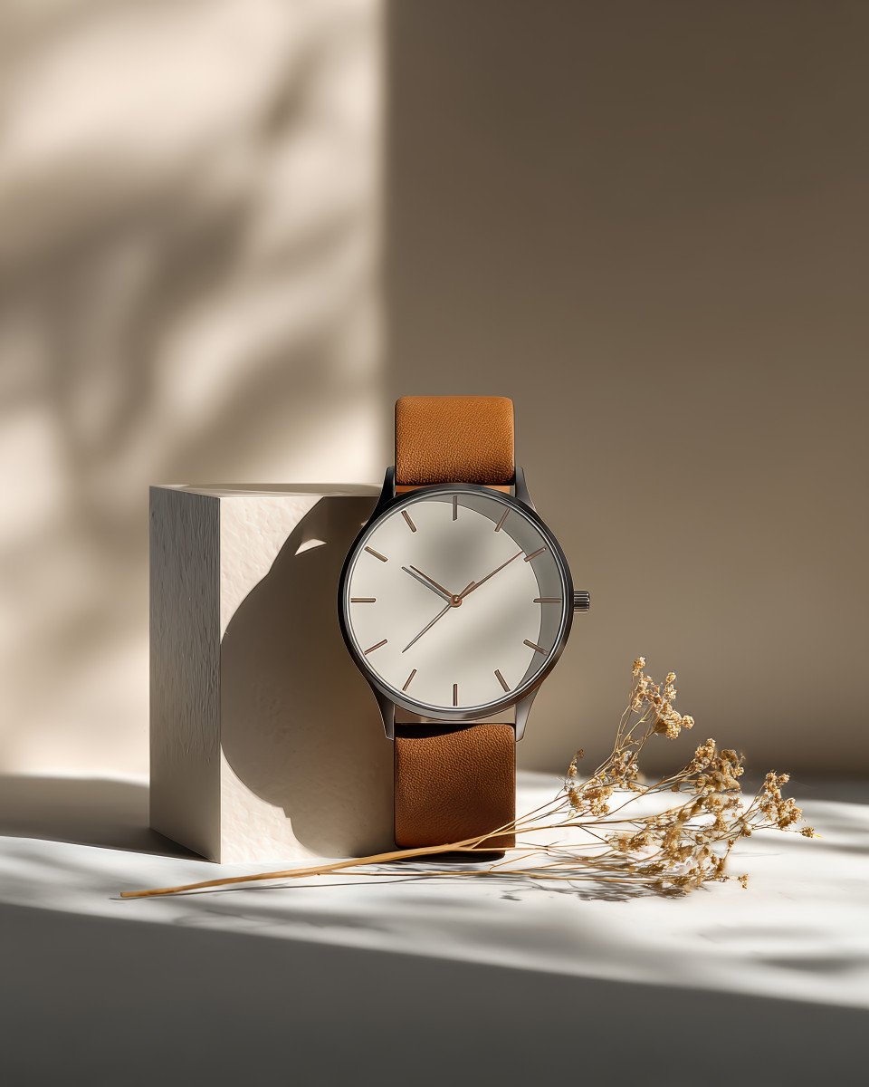 Wristwatch mockup on minimalist background