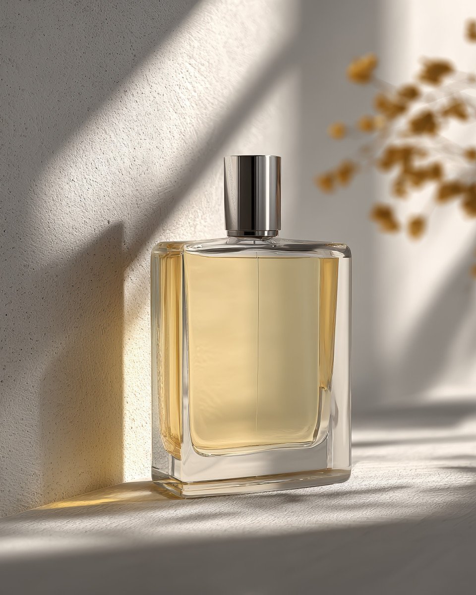 Perfume bottle mockup on minimalist background