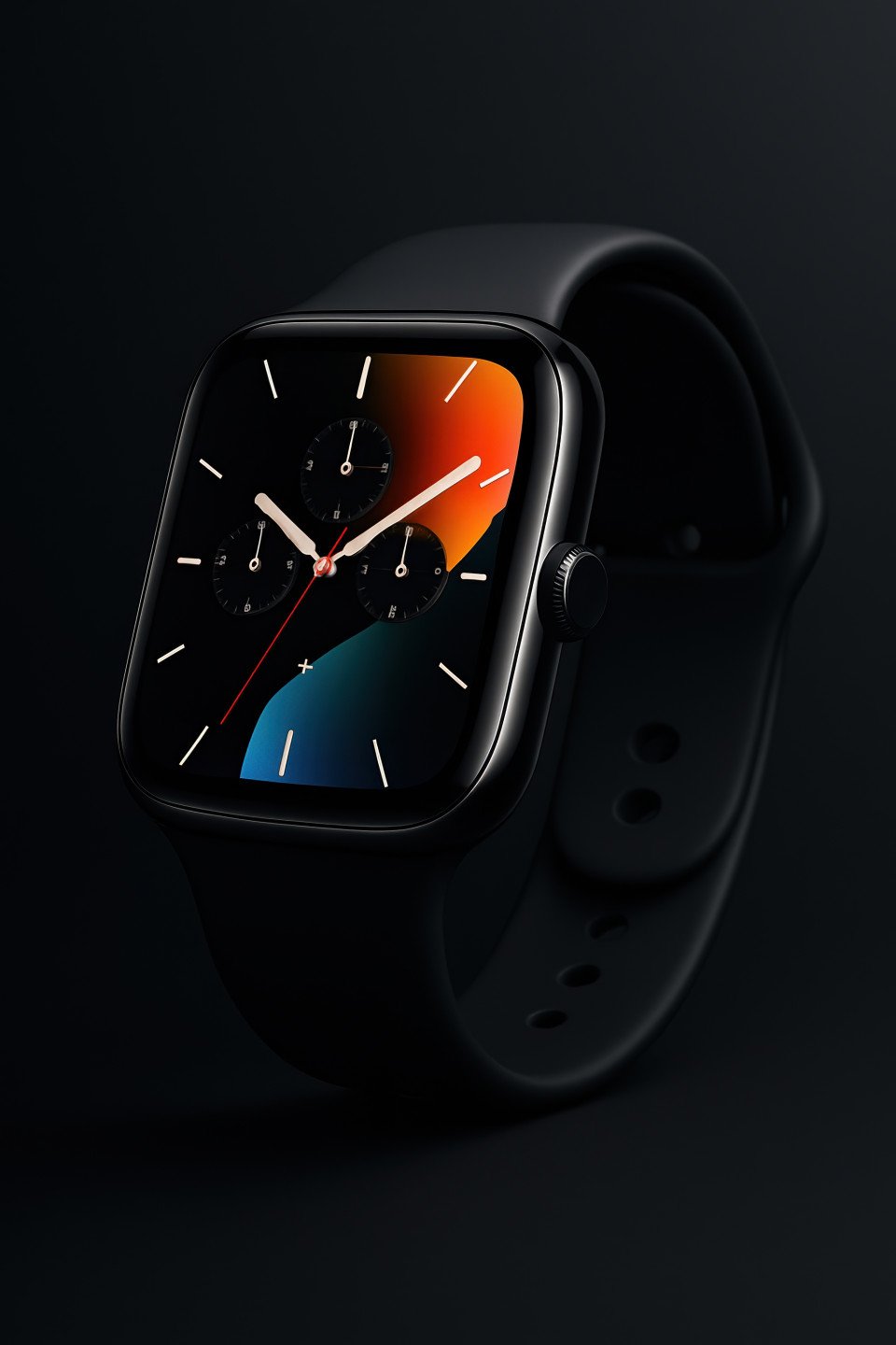 Modern smartwatch on matte black background with soft lighting