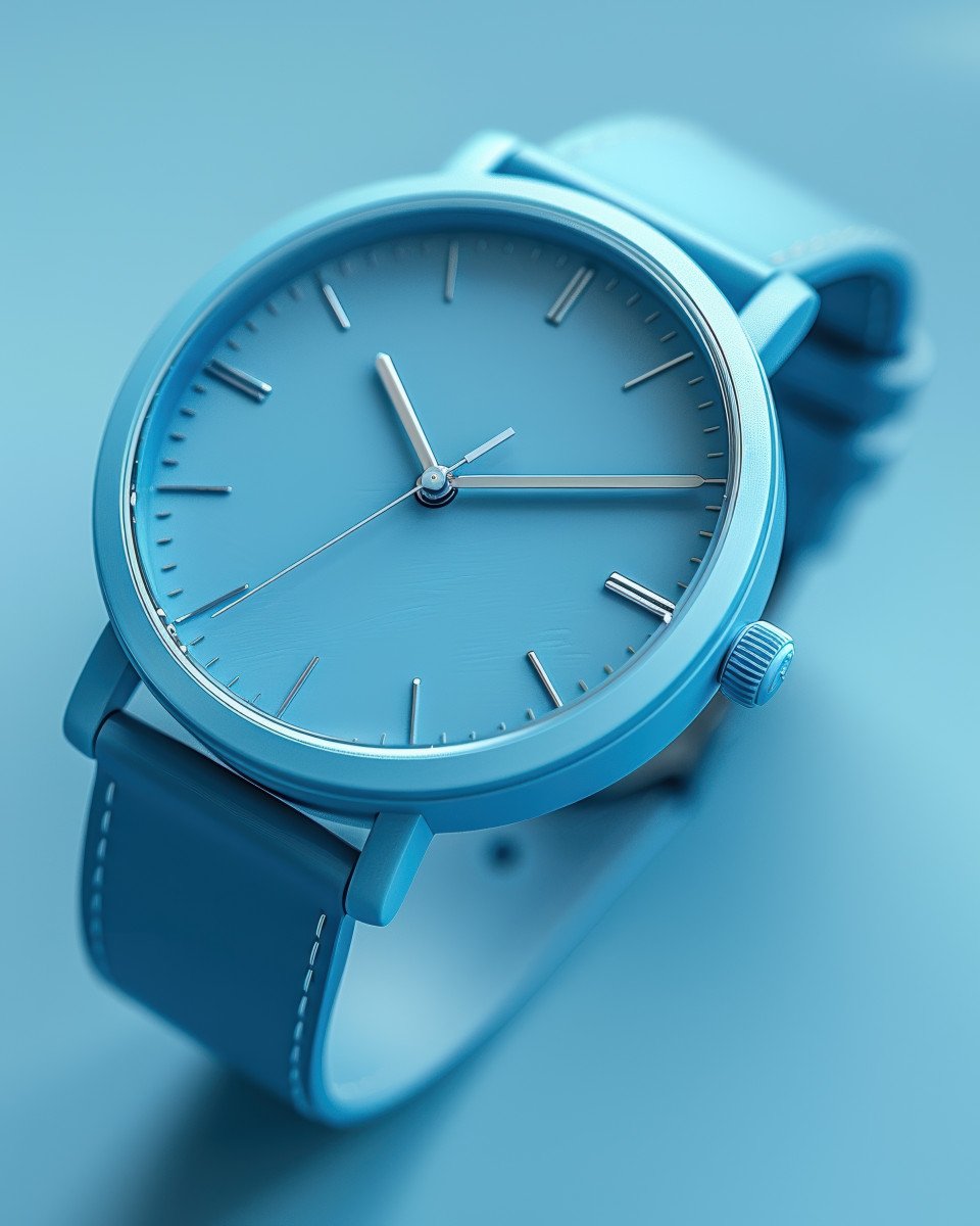Detailed 3d render of a digital wristwatch on sky blue background