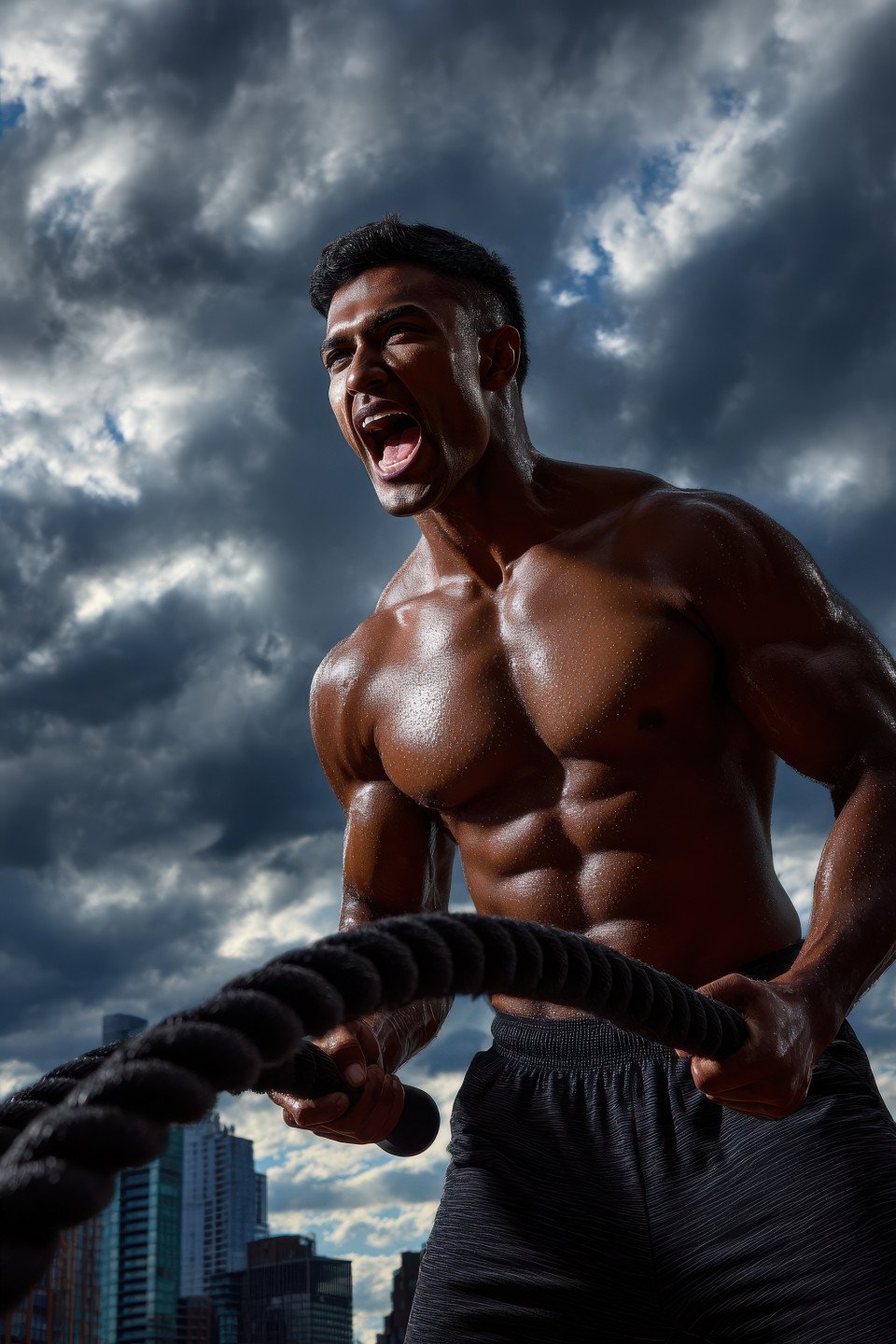 Man roars mid rope slam on rooftop