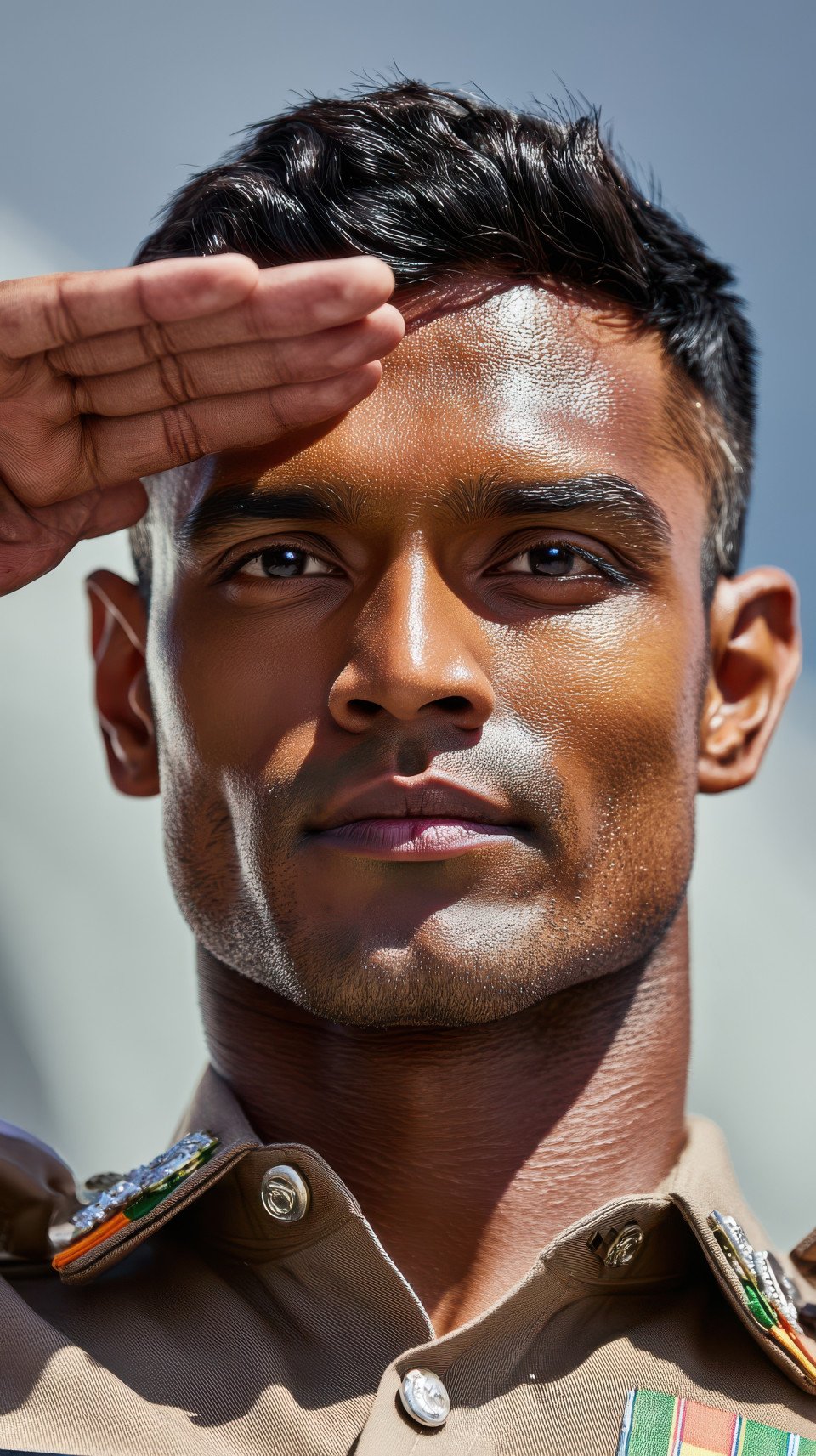 Indian police officer salutes near parliament house