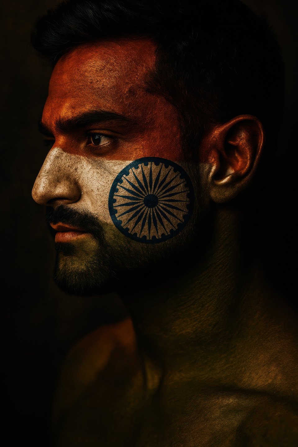Indian man with beard and flag colored face paint