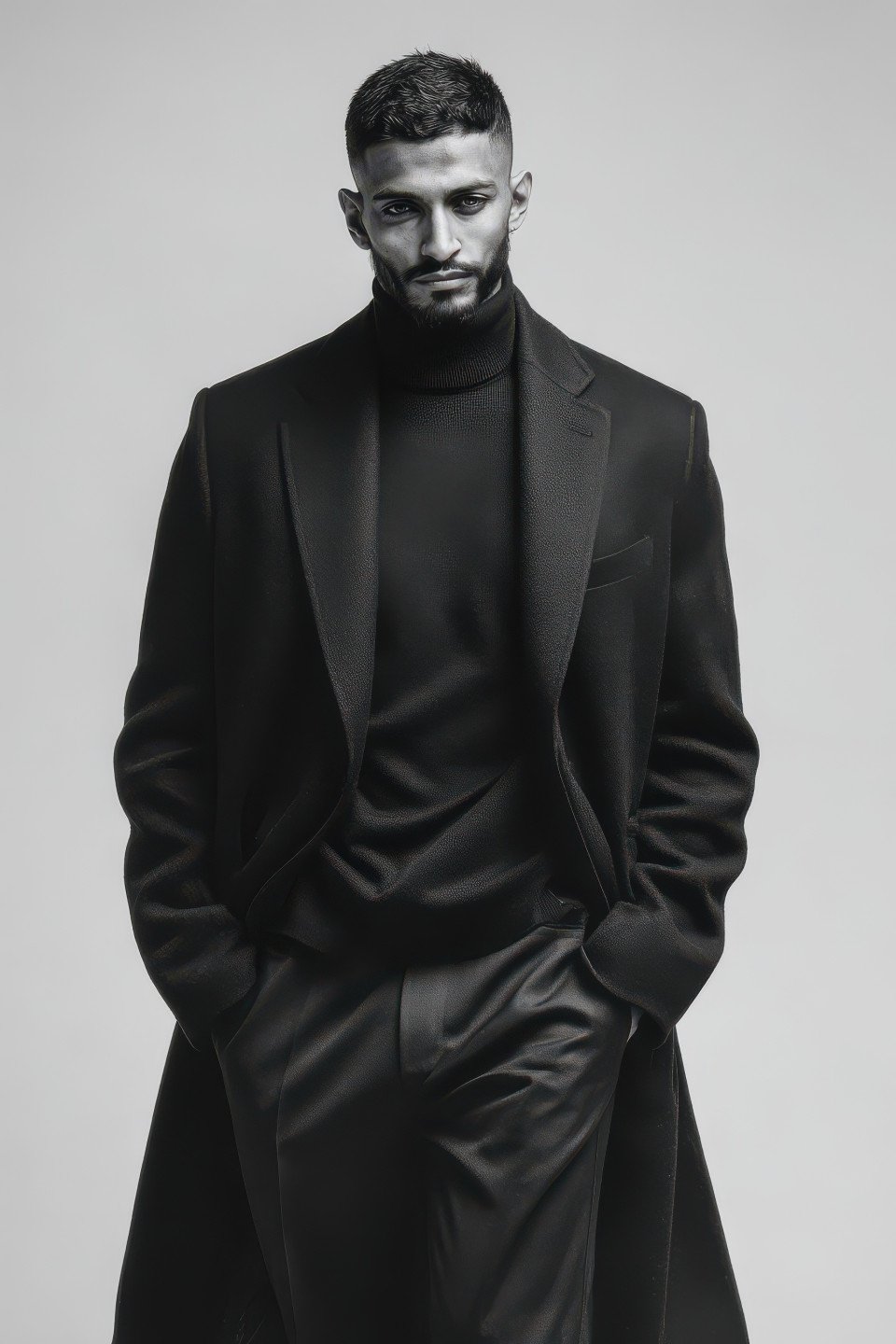 Model walks forward hands in pockets