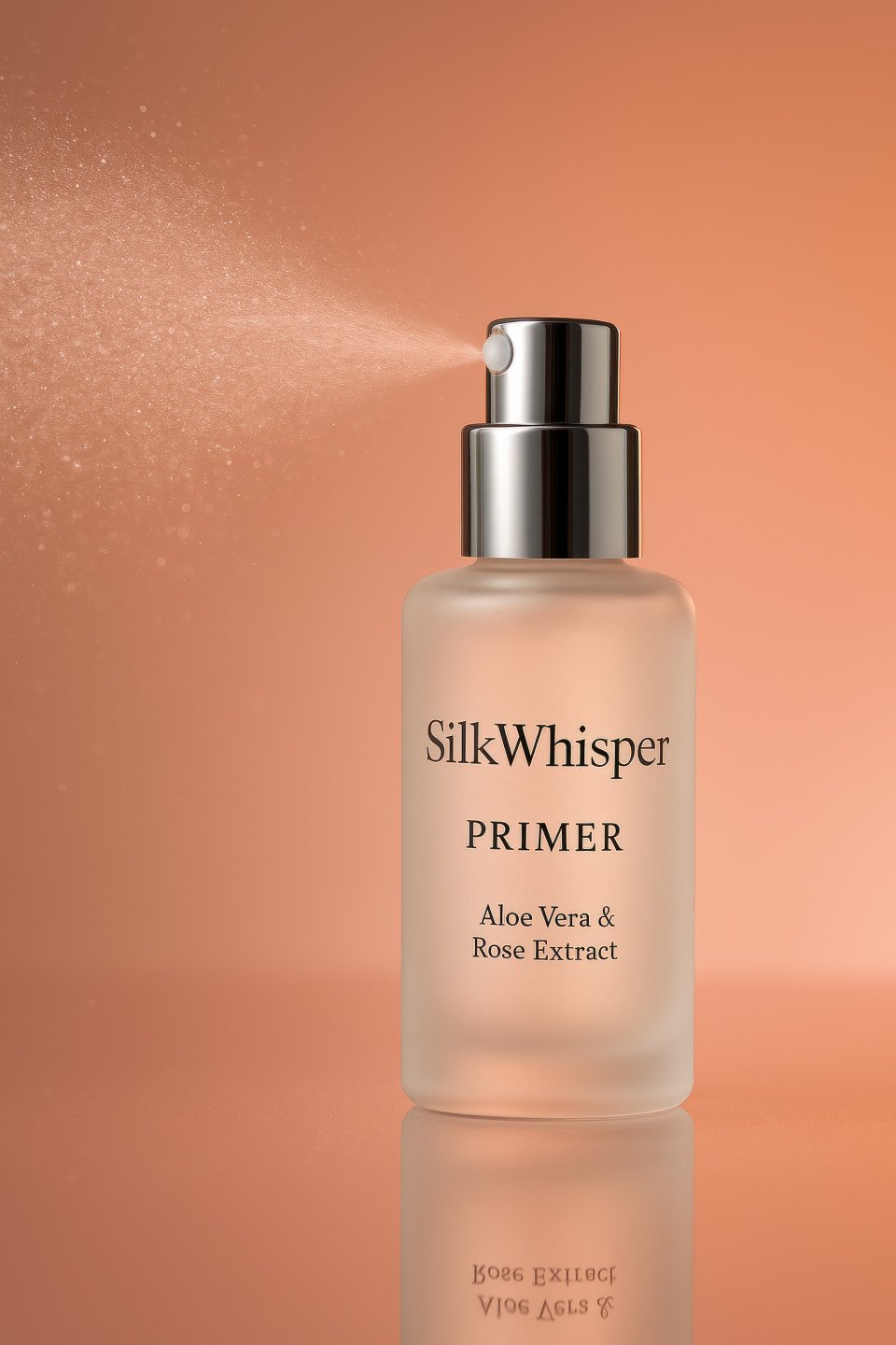 Facial mist bottle spraying fine droplets frozen in air