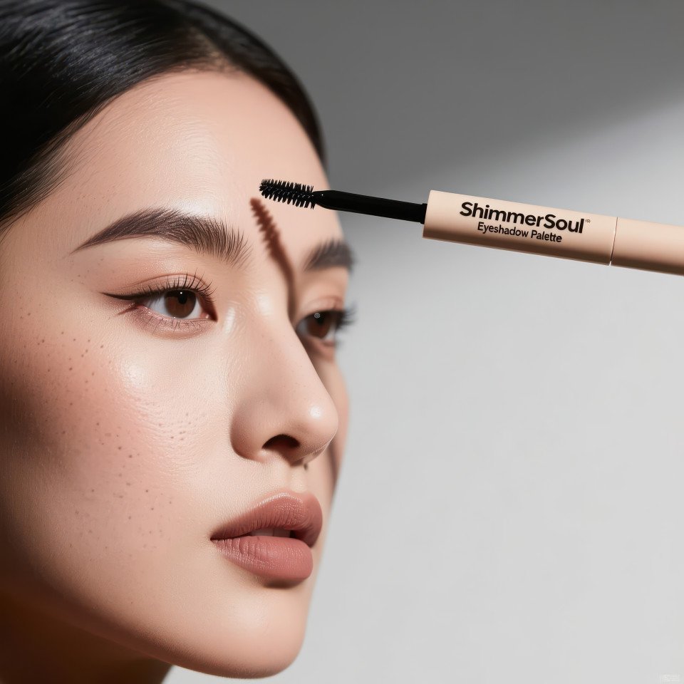 Close up brow gel wand hovering near defined brow