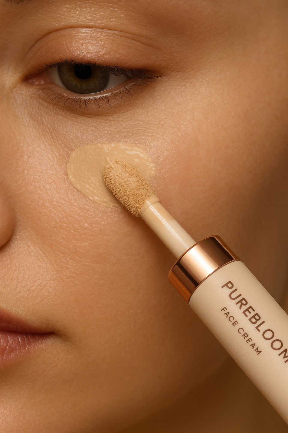 Concealer wand applying under eye makeup