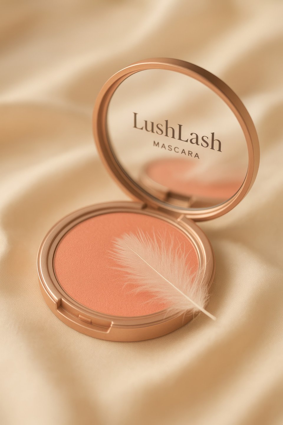 Soft blush compact touched by white feather