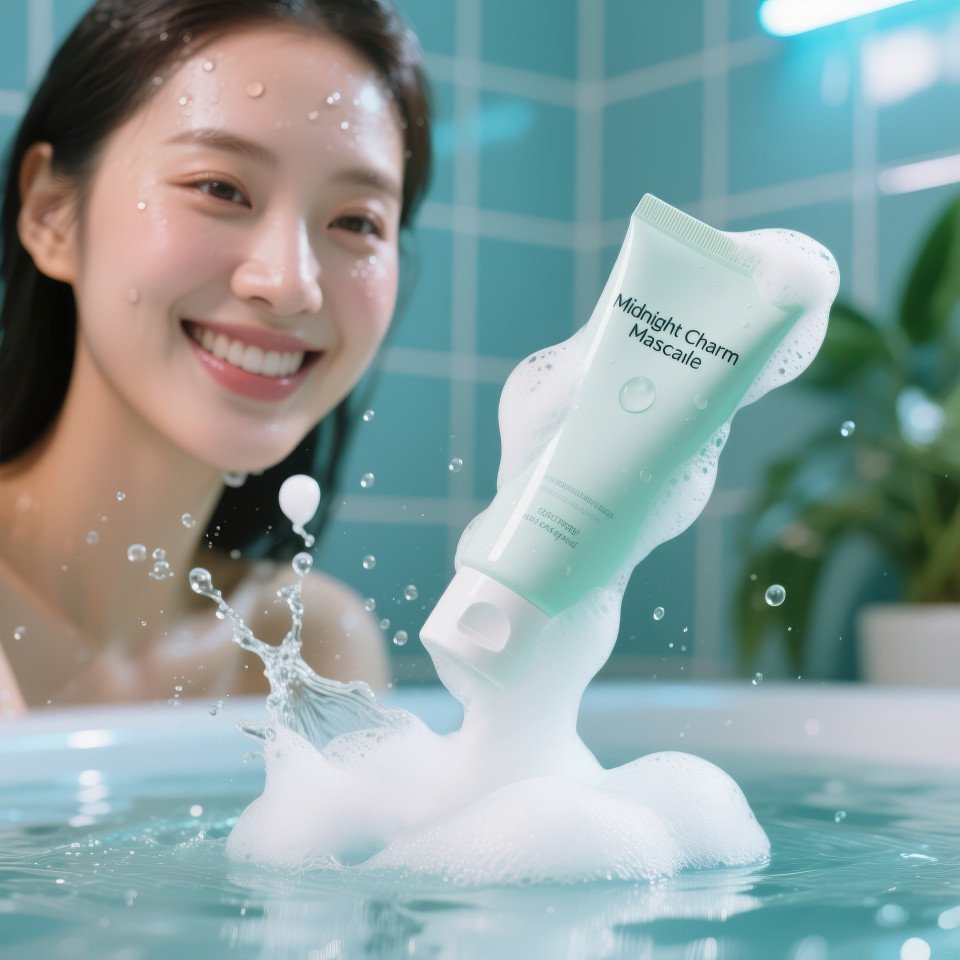 Foaming cleanser tube with airy foam and dynamic water splash