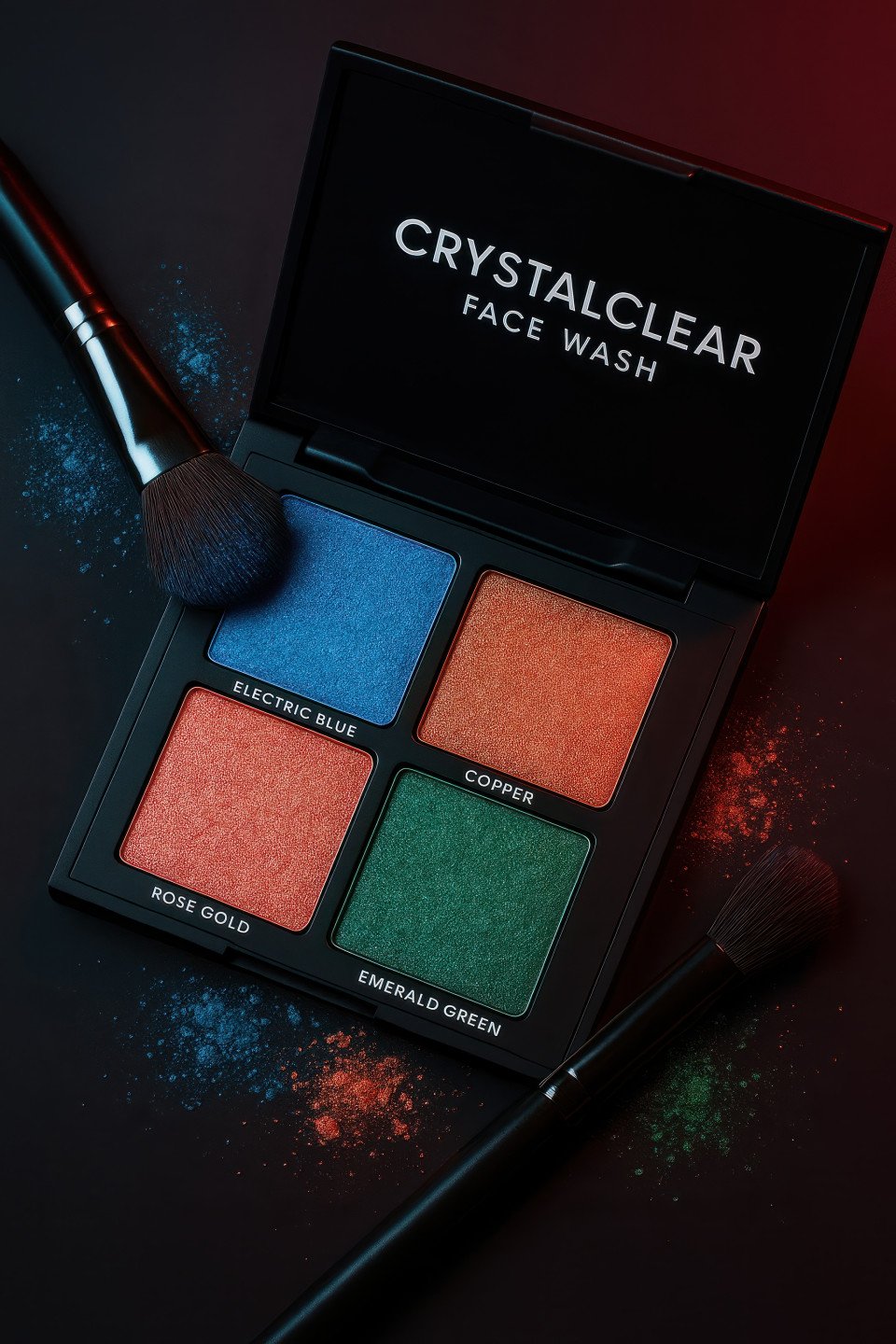Vibrant eyeshadow palette with crushed pigments in bold colors