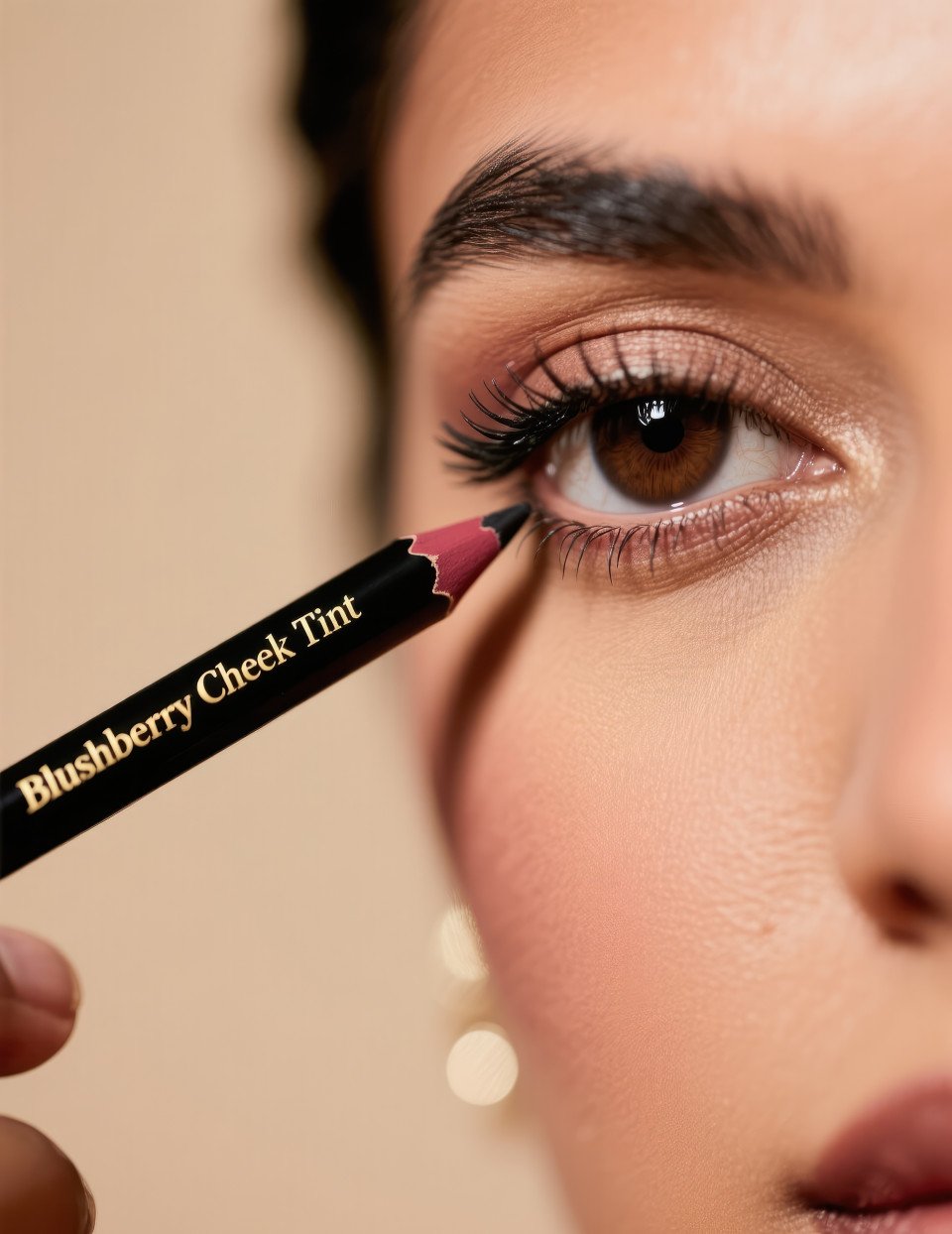 Close up of eye with black kajal pencil applied on waterline under soft ring light