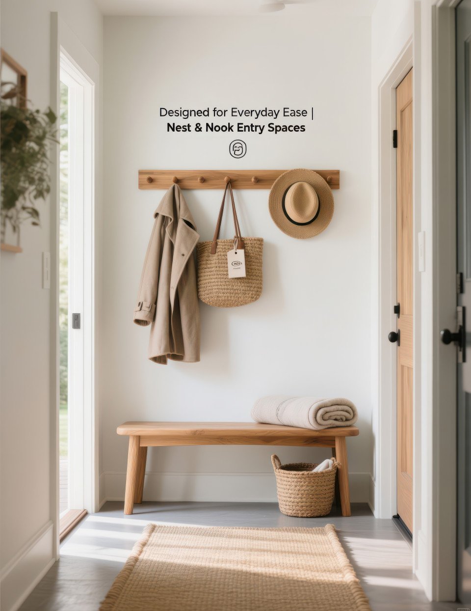Cozy entryway with oak bench