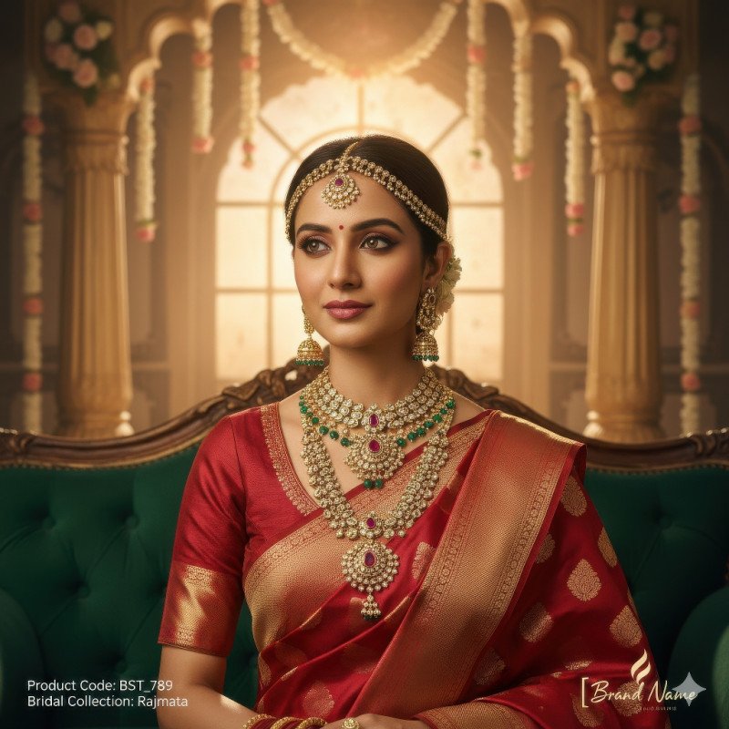 Bride in silk saree with gold necklace