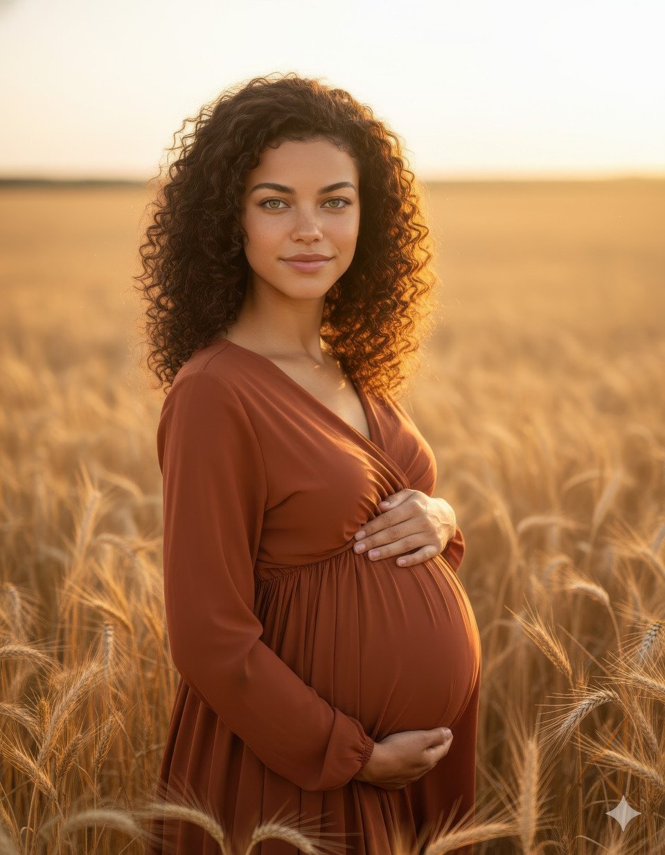 Maternity photoshoot in golden wheat field