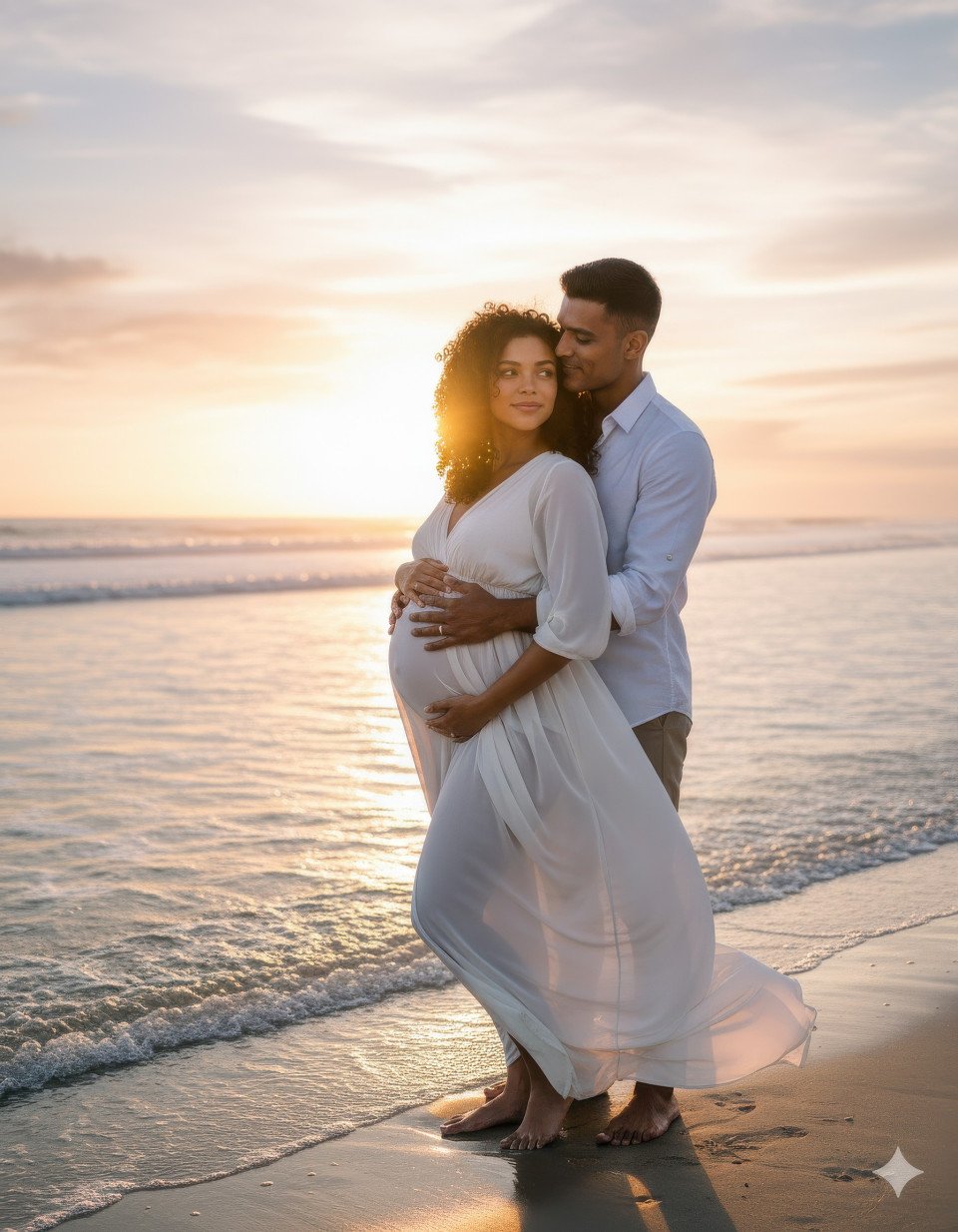 Maternity couple photoshoot on sunset beach