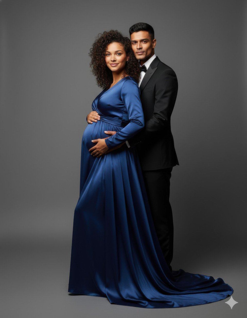 Elegant studio maternity couple portrait