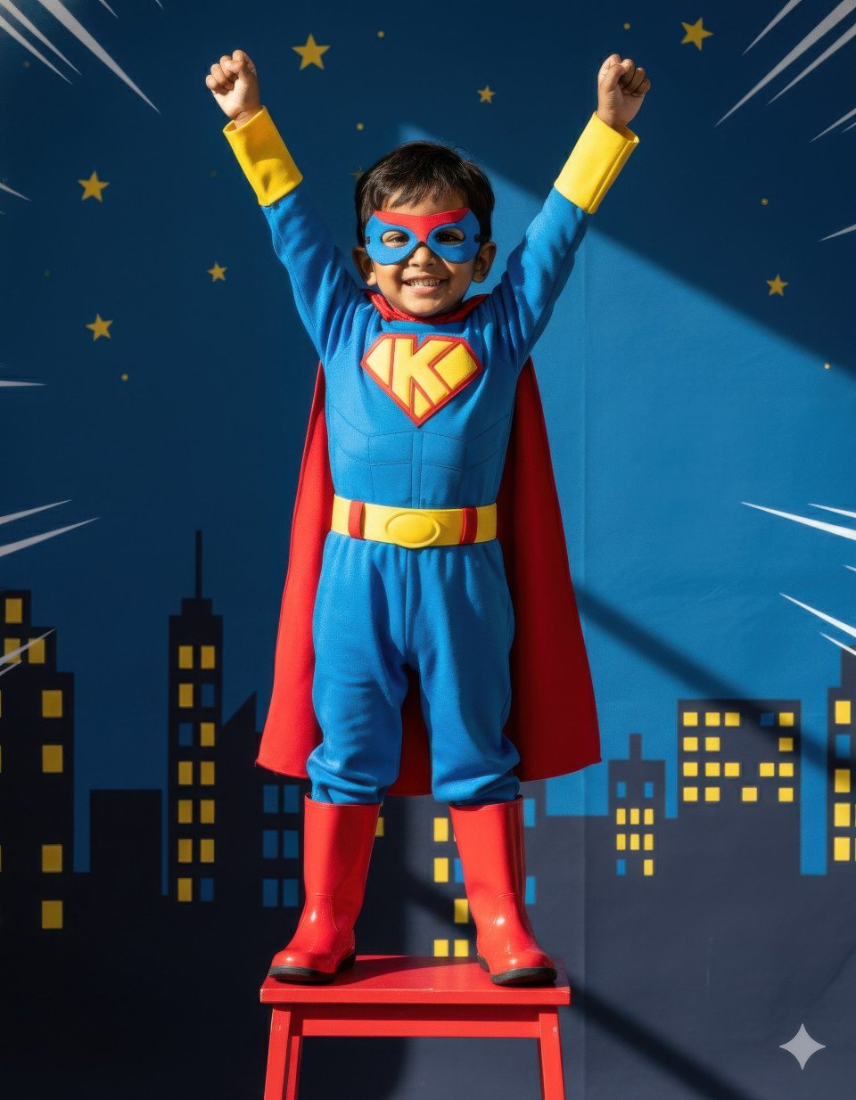 Boy dressed as superhero on birthday shoot