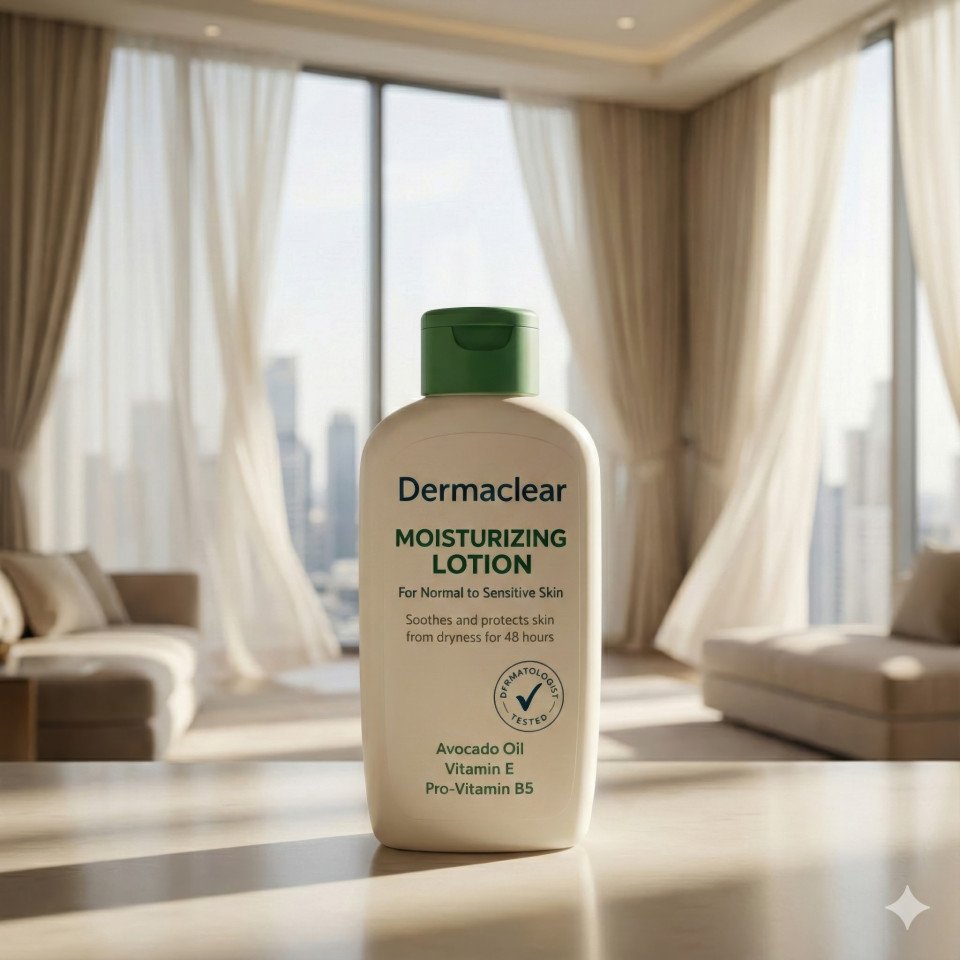 Luxury skincare product displayed in elegant penthouse interior