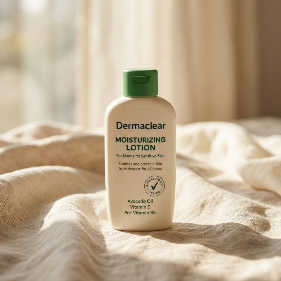 Natural skincare product styled with soft linen background