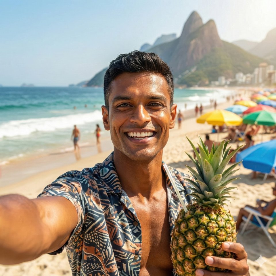 Beach influencer self portrait at copacabana in rio