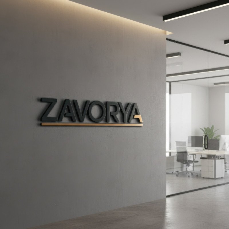 Futuristic corporate office lobby logo wall mockup