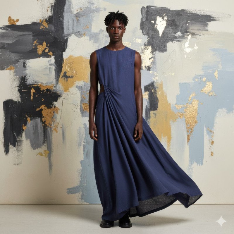 Avant garde fashion portrait with sleeveless tunic