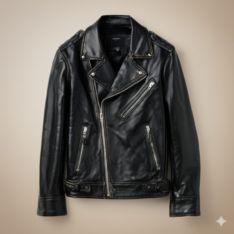 Leather jacket on beige background minimal luxury style