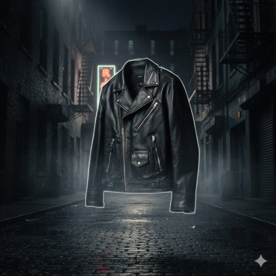 Casual leather jacket in desert landscape at golden hour