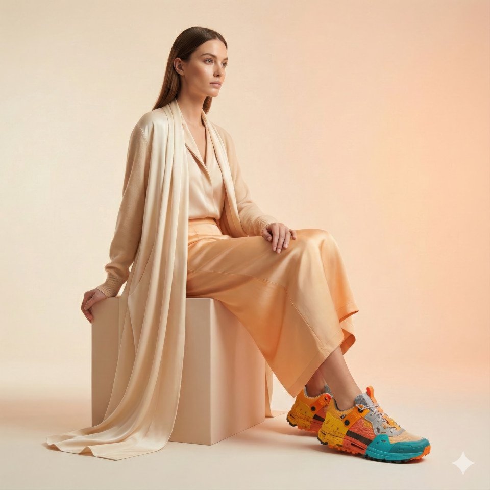 Female model sneakers luxury studio softbox lighting