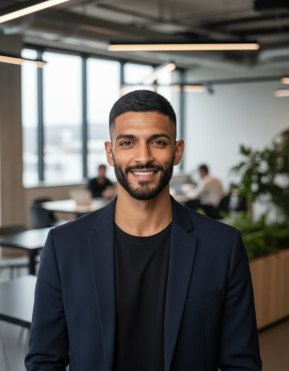 Tech startup founder portrait selfie in coworking space google gemini prompt