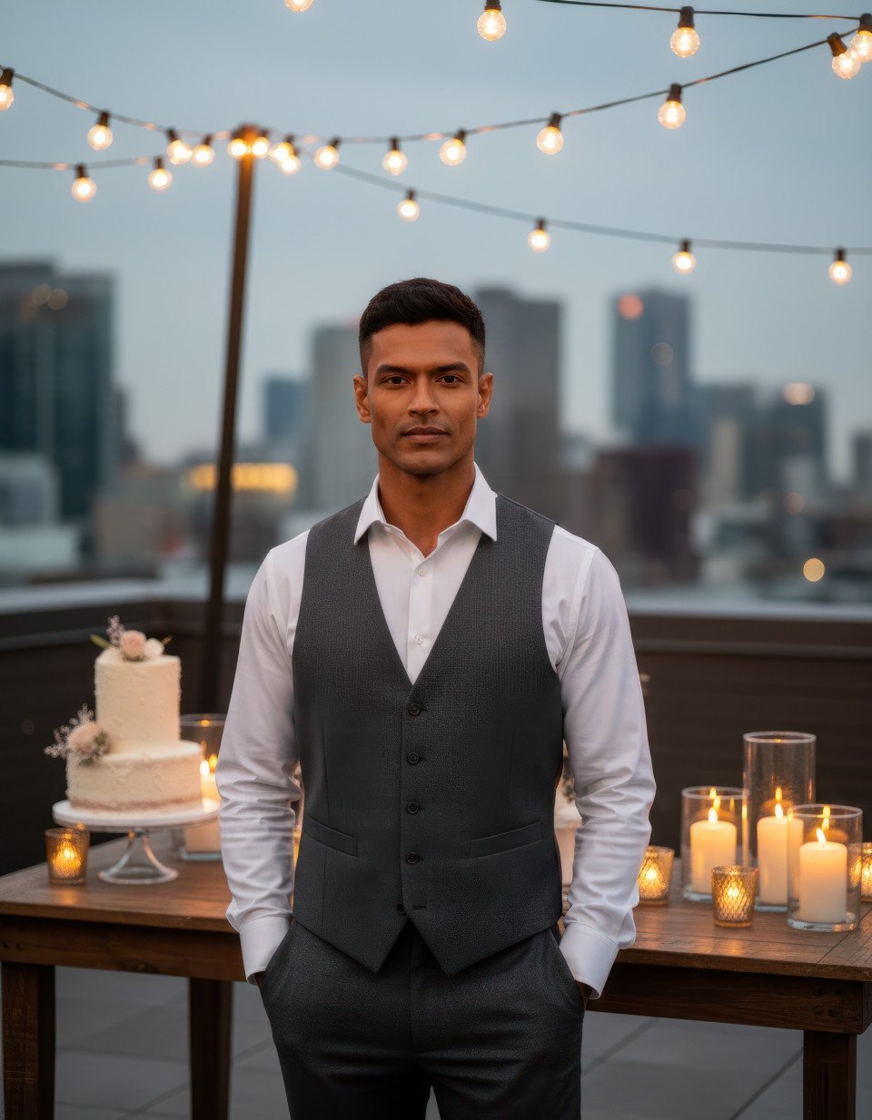 Man celebrating 45th birthday on rooftop terrace google gemini prompt