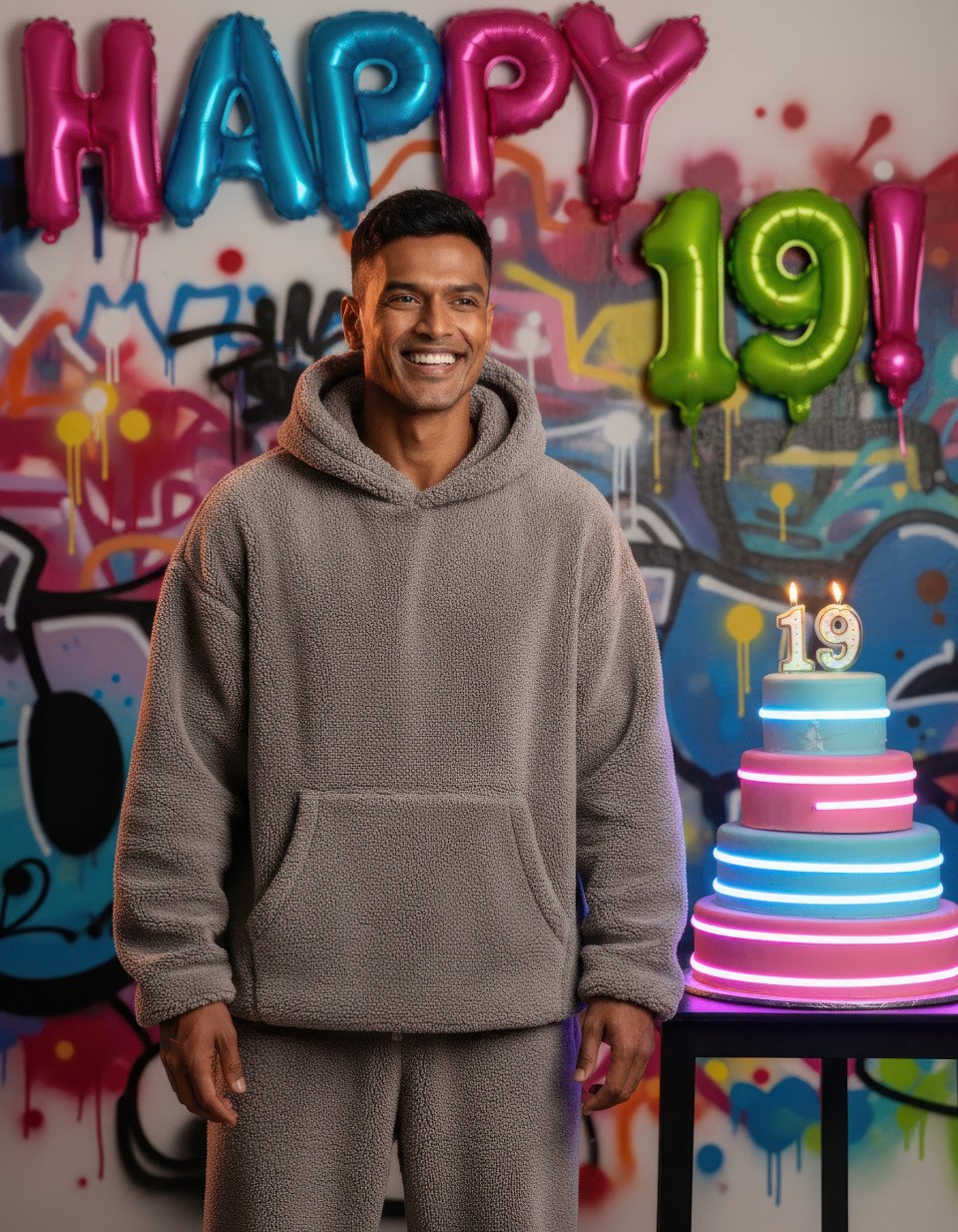 Man celebrating 19th birthday in creative studio space google gemini prompt