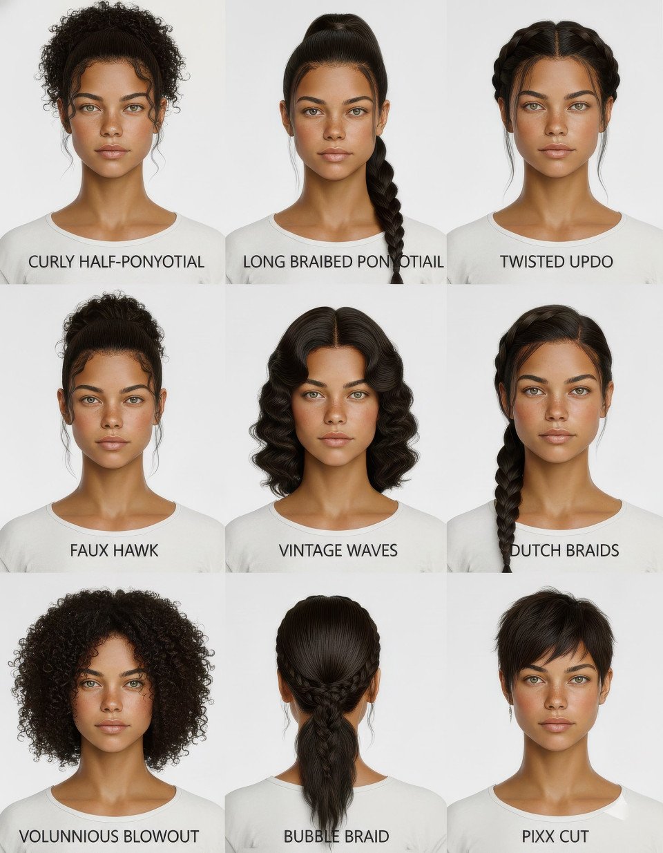 Indian woman 3x3 hairstyle grid with nine different styles google gemini prompt