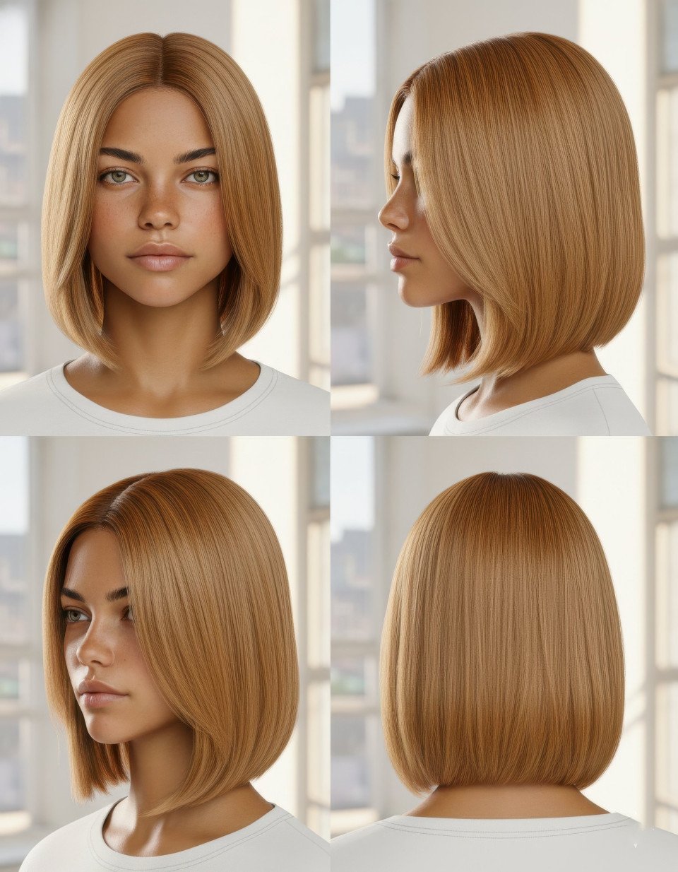 Woman chin length blunt bob hairstyle multi view google gemini prompt