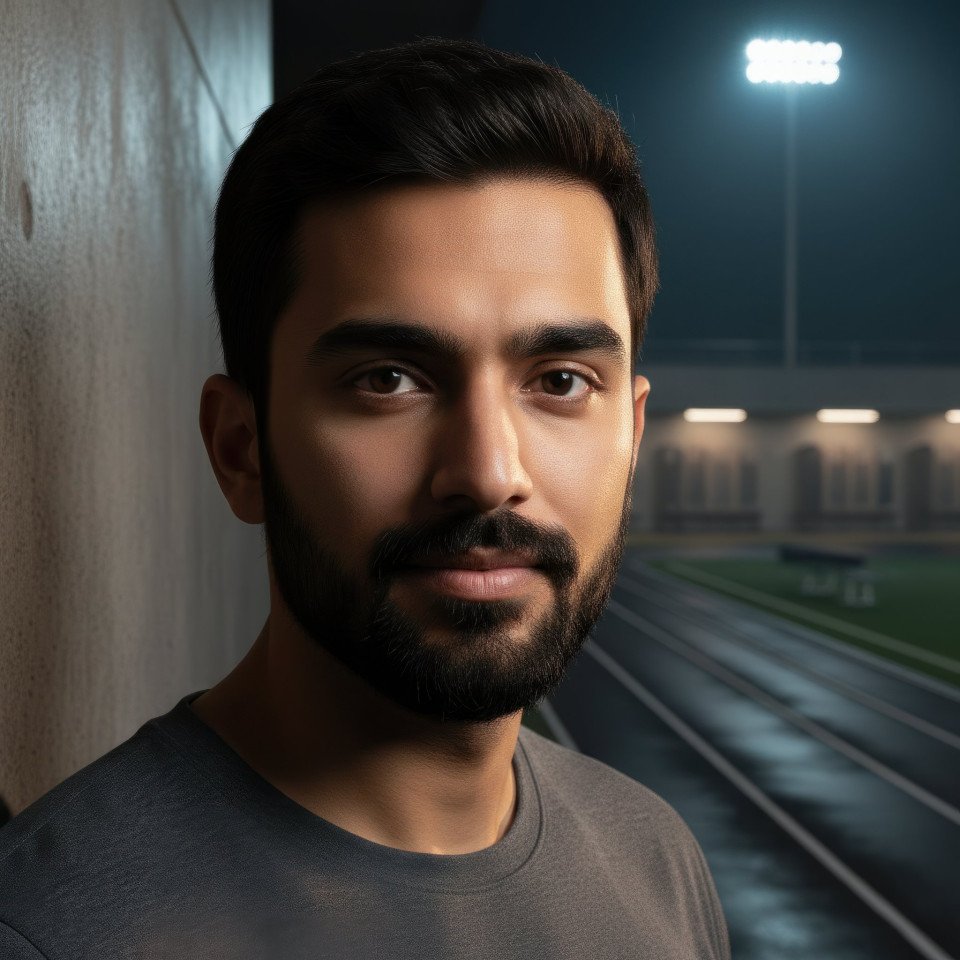 Male marathon runner athletic portrait in training facility lighting google gemini prompt