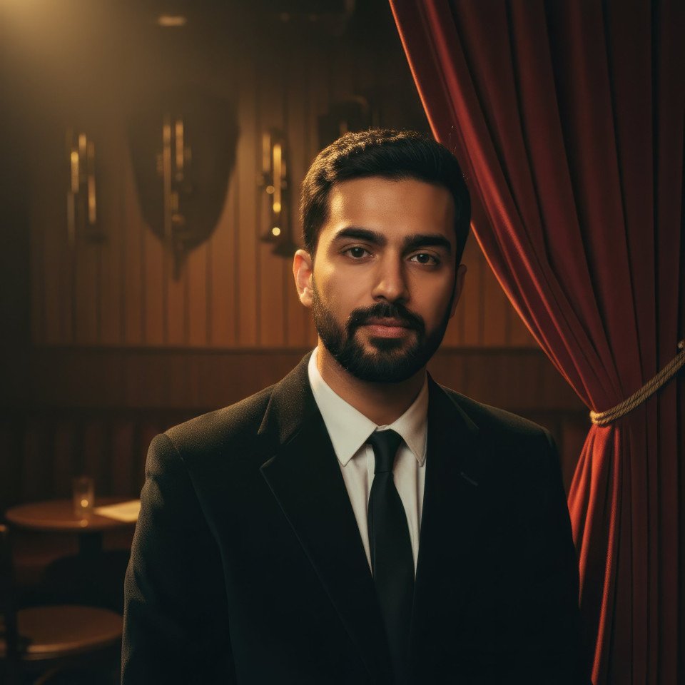 Male jazz musician vintage film style portrait in club lighting google gemini prompt