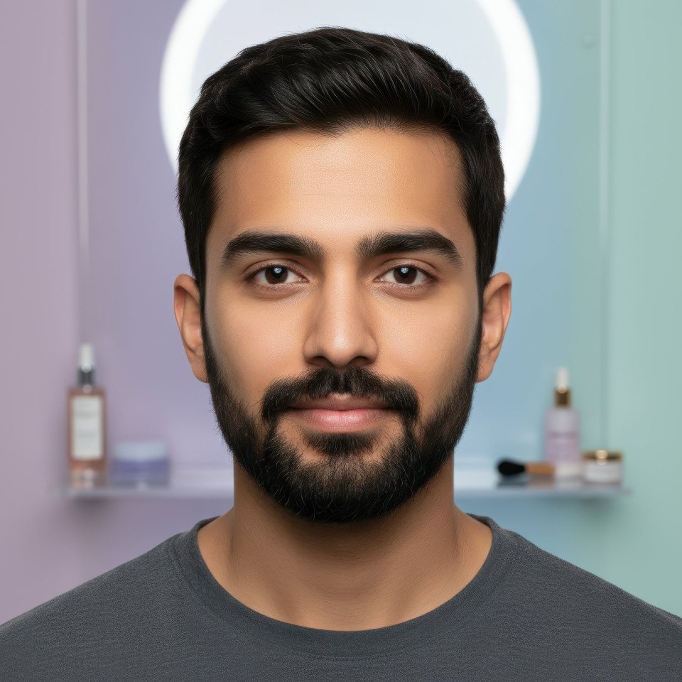 Male skincare model macro beauty portrait in pastel studio lighting google gemini prompt