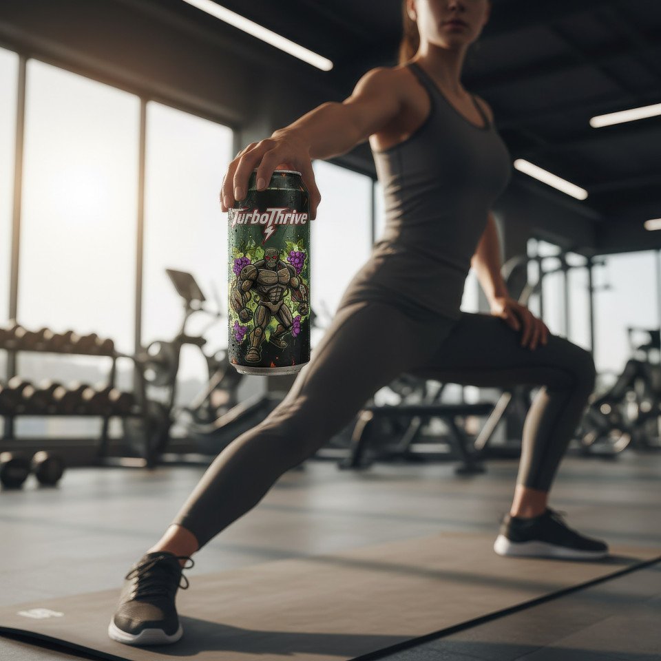 Athlete holding energy drink in modern gym morning google gemini prompt