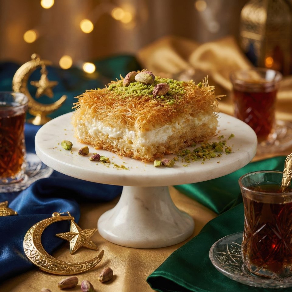 Baklava dessert for eid al fitr celebration on marble stand google gemini prompt